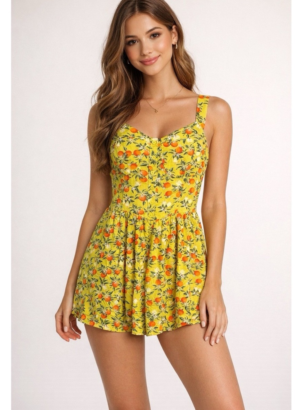 wild fable Yellow Fruit Print Floral Mini Romper Medium Summer Citrus